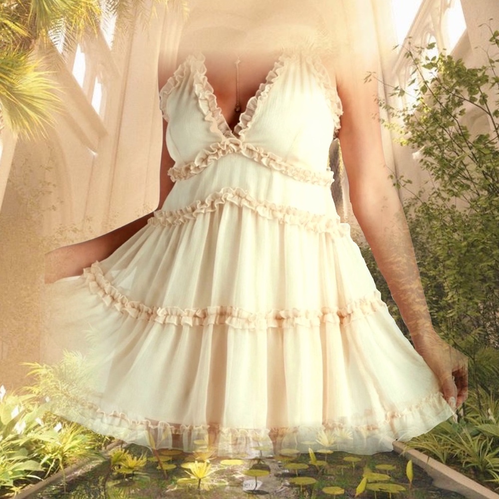 Windsor Ruffle Party Chiffon V-Neck Babydoll Dress- Sold Out Online & In Store